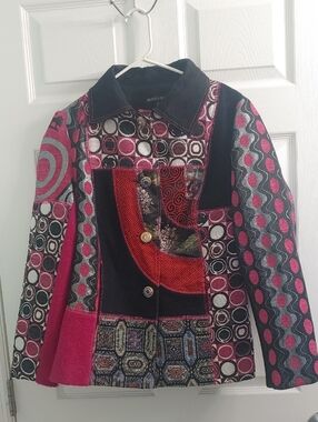 Vintage Pink Patchwork Coat Mistror Image Button Front Women's Size  M